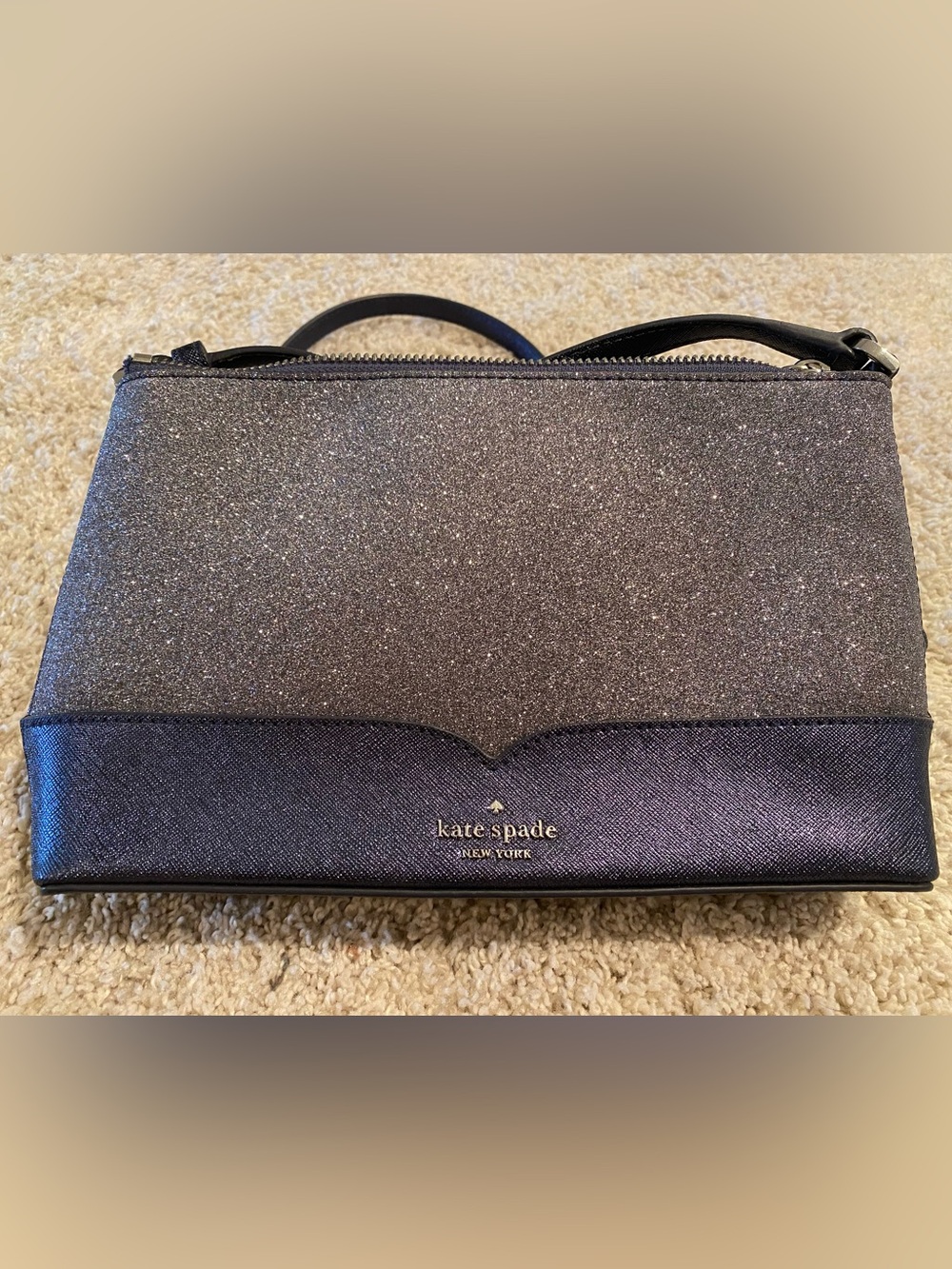 kate spade Blue and Silver Glitter Top Zip Crossbody Bag *LIKE NEW*